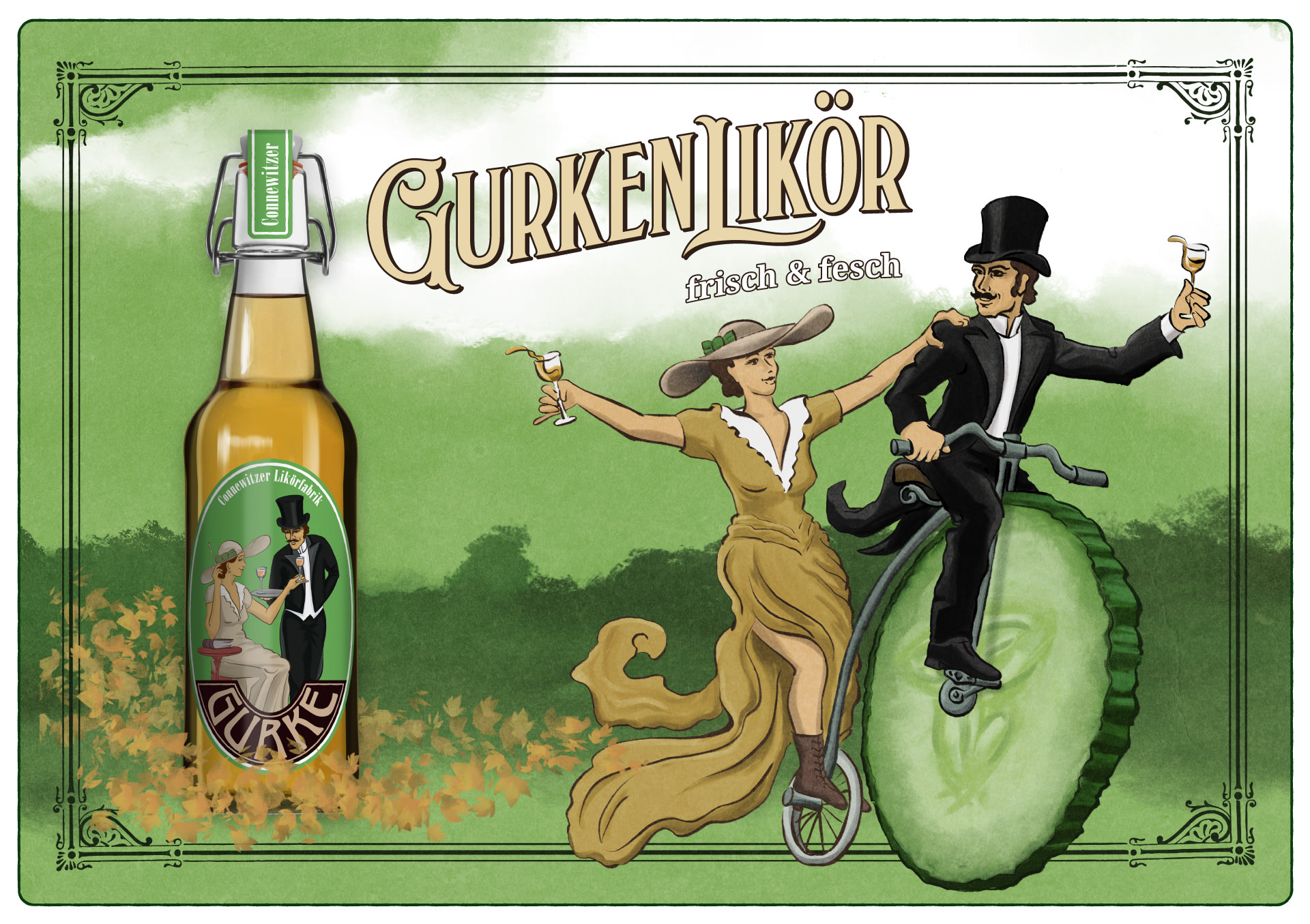 Connewitzer-Likoerfabrik-Gurke Connewitzer Likörfabrik Gurkenlikör Produkt Keyvisual