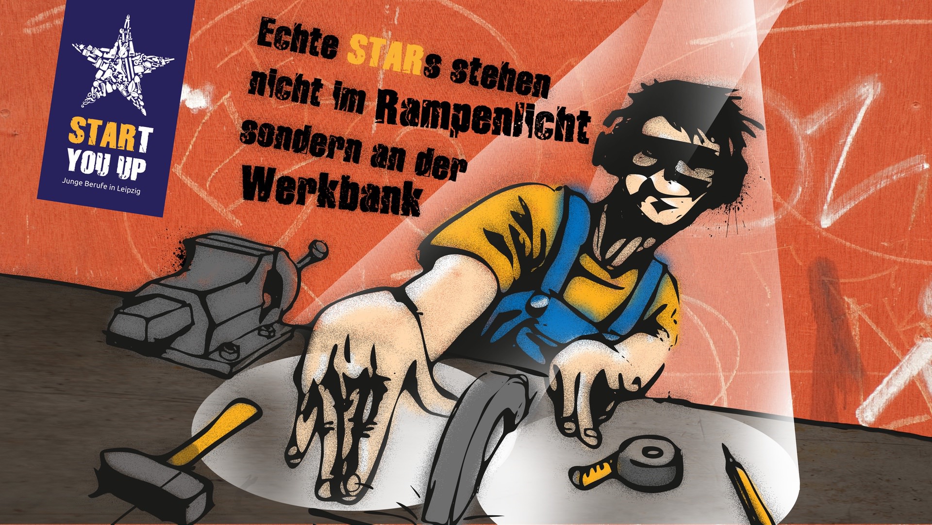 DJ-Werkbank Kampagne STARt you up Motiv Klempner Lehrling als DJ
