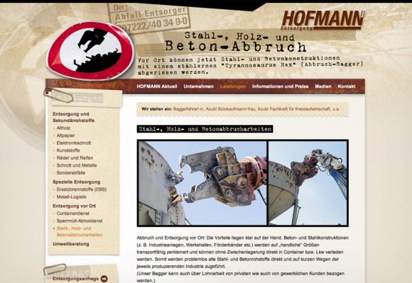 Webdesign für Hofmann Entsorgung, Rastatt