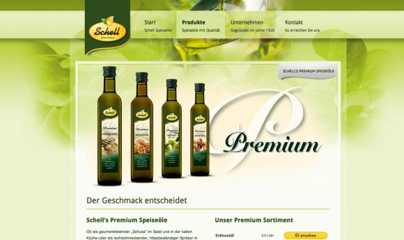 Webdesign für die Firma Schell - Speiseöle