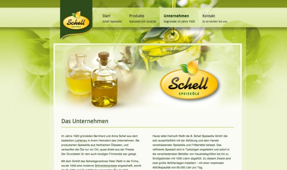 Webdesign für die Firma Schell - Speiseöle