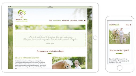 motion spirit Webdesign Darstellung auf Tablet und Smartphone